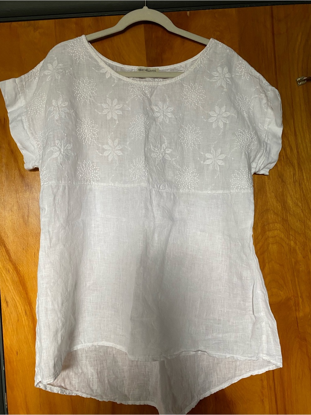 Elegant White Embroidered Linen Tunic Top